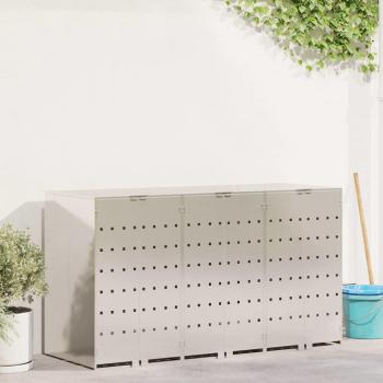 ARDEBO.de - Wagenmüllbehälter für 3 Behälter Silber 340 x 77,5 x 115,5 cm