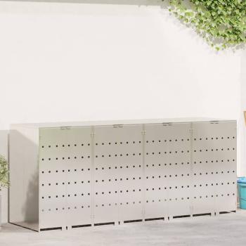 ARDEBO.de - Wagenmüllbehälter für 3 Behälter Silber 340 x 77,5 x 115,5 cm