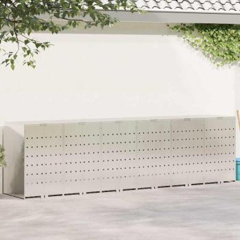 ARDEBO.de - Wagenmüllbehälter für 3 Behälter Silber 340 x 77,5 x 115,5 cm