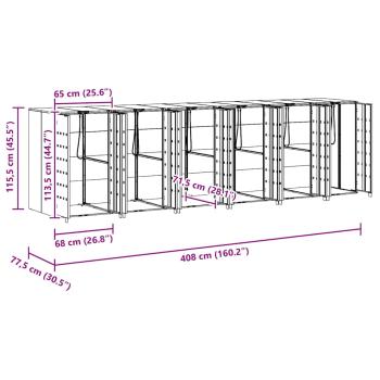 Wagenmüllbehälter für 3 Behälter Silber 340 x 77,5 x 115,5 cm