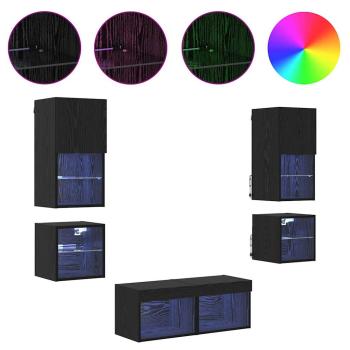 TV Wand Einheiten mit LED 8 pcs Schwarz Eichen-Optik