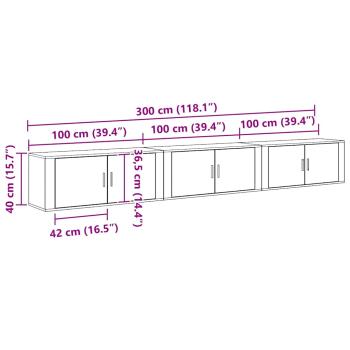 Wand-TV-Schrank Set Wandmontiert 3 pcs Schwarz Eichen-Optik