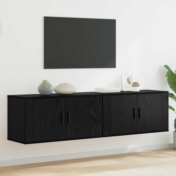 ARDEBO.de - Wand-TV-Schrank Set Wandmontiert 2 pcs Schwarz Eichen-Optik