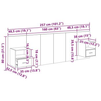 Kopfteil mit Schrank 3 Stk. Schwarz Eichen-Optik Holzwerkstoff