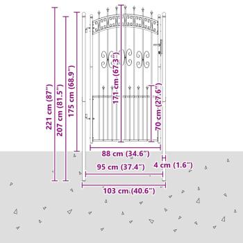 Zauntor mit Speer-Top mit Schloss Grau 103 x 175 cm Stahl