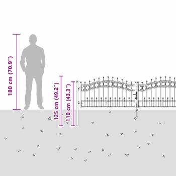 Zauntor mit Speer-Top mit Schloss Grau 305 x 75 cm Stahl