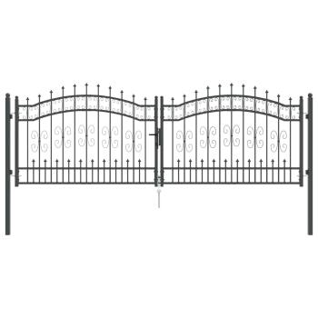 Zauntor mit Speer-Top mit Schloss Grau 305 x 100 cm Stahl