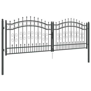 Zauntor mit Speer-Top mit Schloss Grau 305 x 100 cm Stahl