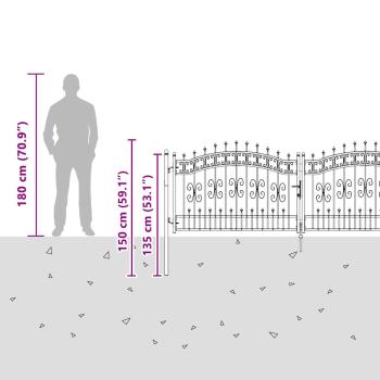 Zauntor mit Speer-Top mit Schloss Grau 305 x 100 cm Stahl