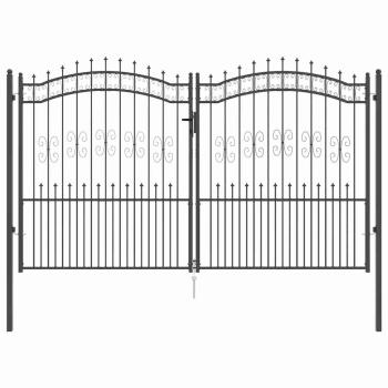 Zauntor mit Speer-Top mit Schloss Grau 305 x 175 cm Stahl