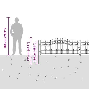 Zauntor mit Speer-Top mit Schloss Grau 404 x 75 cm Stahl
