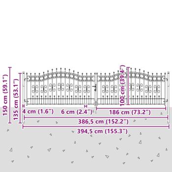 Zauntor mit Speer-Top mit Schloss Grau 404 x 100 cm Stahl