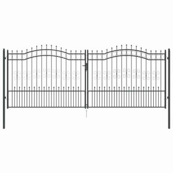 Zauntor mit Speer-Top mit Schloss Grau 404 x 150 cm Stahl