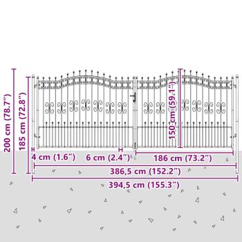 Zauntor mit Speer-Top mit Schloss Grau 404 x 150 cm Stahl