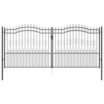 Zauntor mit Speer-Top mit Schloss Grau 404 x 175 cm Stahl