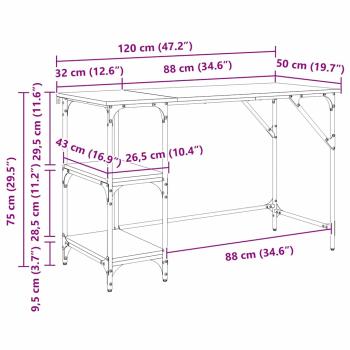 Schreibtisch Schwarz Eichen-Optik 120 x 50 x 75 cm