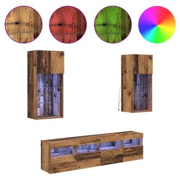 TV Wand Einheiten mit LED 5 pcs Altholz 40,5 x 30 x 90 cm