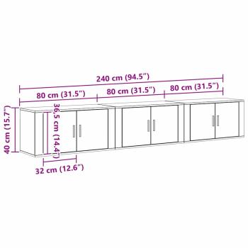 Wand-TV-Schrank Set Wandmontiert 3 pcs Schwarz Eichen-Optik