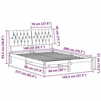 Bettrahmen Hellgrau 140 x 200 cm Massives Kiefernholz