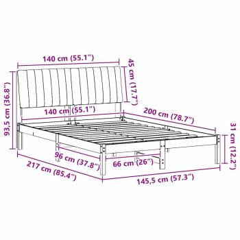 Bettrahmen mit Kopfteil Taupe 140 x 200 cm Massives Kiefernholz