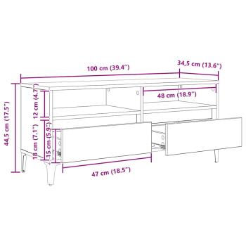 TV-Schränk Schwarz Eichen-Optik 100 x 34,5 x 44,5 cm