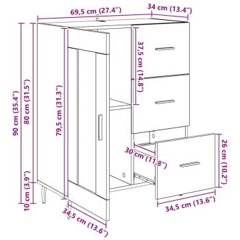 Sideboard mit Schubladen Schwarz Eichen-Optik 69,5 x 34 x 90 cm