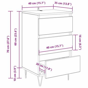 Sideboard mit Schubladen Schwarz Eichen-Optik 40 x 35 x 70 cm