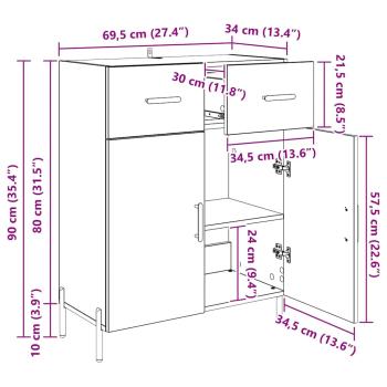 Sideboard Schwarz Eichen-Optik 69,5 x 34 x 90 cm Holzwerkstoff