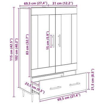 Hochboard Schwarz Eichen-Optik 69,5 x 31 x 115 cm Holzwerkstoff