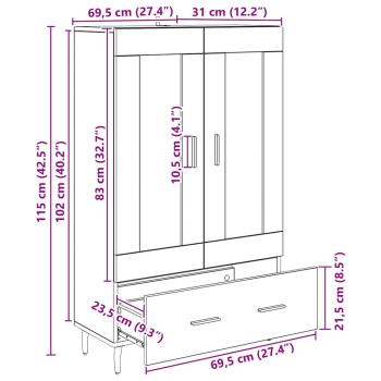 Hochboard Schwarz Eichen-Optik 69,5 x 31 x 115 cm Holzwerkstoff