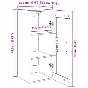 Wandschrank Schwarz Eichen-Optik 34,5 x 34 x 90 cm