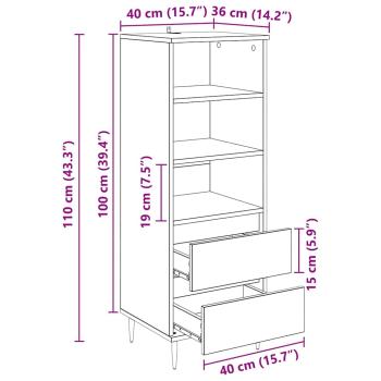 Highboard Schwarz Eichen-Optik 40 x 36 x 110 cm Holzwerkstoff