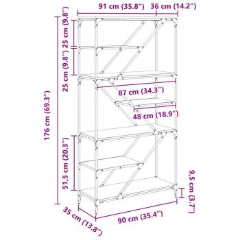 Regal Schwarz Eichen-Optik 91 x 36 x 176 cm Holzwerkstoff