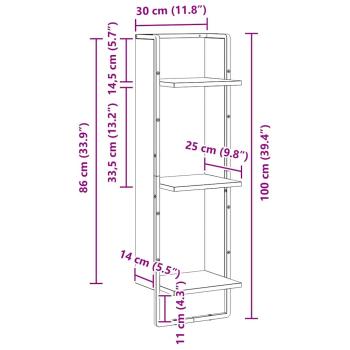 Wandregal Schwarz Eichen-Optik 30 x 25 x 100 cm Holzwerkstoff