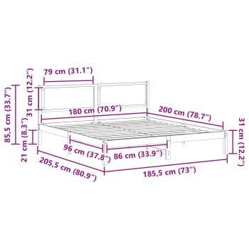 ARDEBO.de - Bettrahmen Hellgrau 180 x 200 cm Massives Kiefernholz