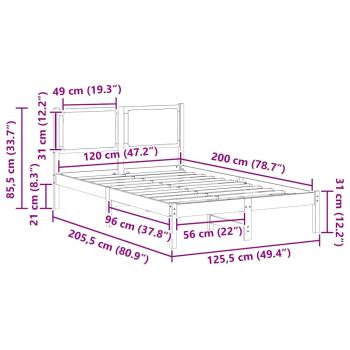 Bettrahmen Dunkelgrau 120 x 200 cm Massives Kiefernholz