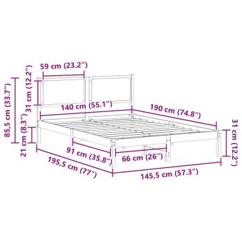 Bettrahmen Schwarz 140 x 190 cm Massives Kiefernholz