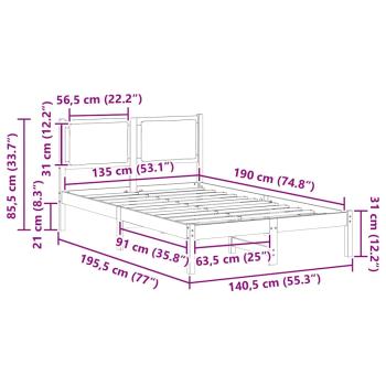 Bettrahmen mit Kopfteil Taupe 135 x 190 cm Massives Kiefernholz
