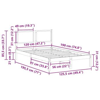 Bettrahmen Dunkelgrau 120 x 190 cm Massives Kiefernholz