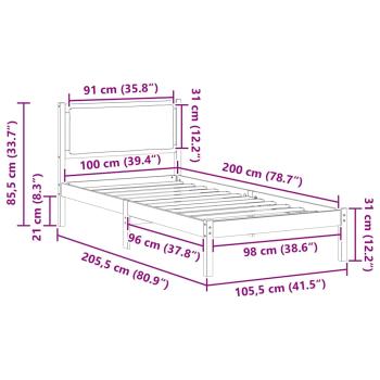 Bettrahmen Hellgrau 100 x 200 cm Massives Kiefernholz