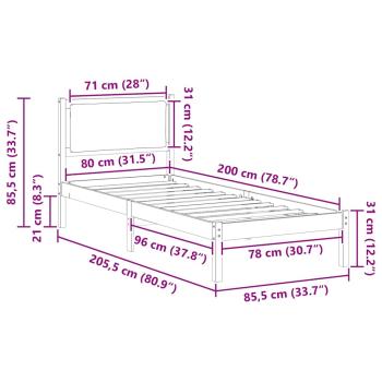 Bettrahmen Schwarz 80 x 200 cm Massives Kiefernholz