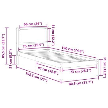 Bettrahmen Dunkelgrau 80 x 190 cm Massives Kiefernholz