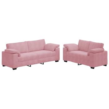 2-teiliges Sofa-Set mit Kissen, rosa Samt