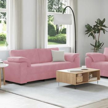 2-teiliges Sofa-Set mit Kissen, rosa Samt