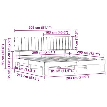 Bettgestell mit gepolstertem Kopfteil Schwarz 200 x 200 cm