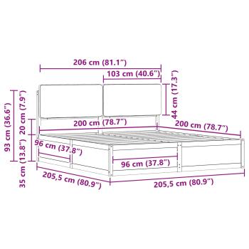 Bettgestell mit gepolstertem Kopfteil Schwarz 200 x 200 cm