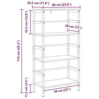 Bücherregal Graues Sonoma 60 x 29,5 x 115 cm Holzwerkstoff