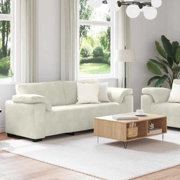 2-teiliges Sofa-Set mit Kissen, cremefarbener Samt