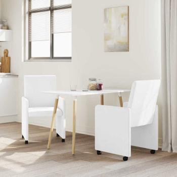 Esszimmerstühle mit Rollen 2 stk. Kunstleder Weiß