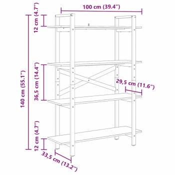 Bücherregal Schwarz Eichen-Optik 100 x 33,5 x 140 cm